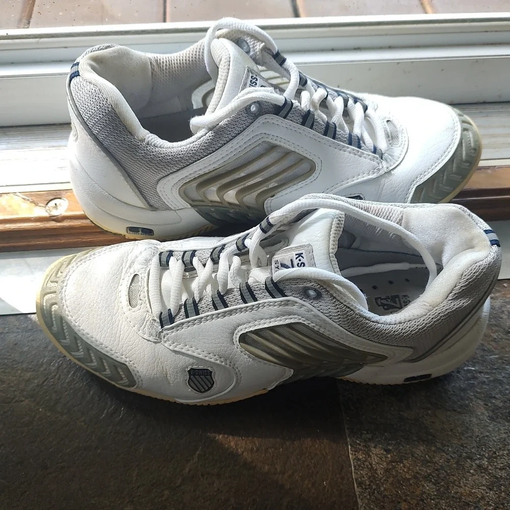 K-Swiss 7.0 System Men Tennis Shoes White Grey Leather Sneaker 91184177 Size 9.5